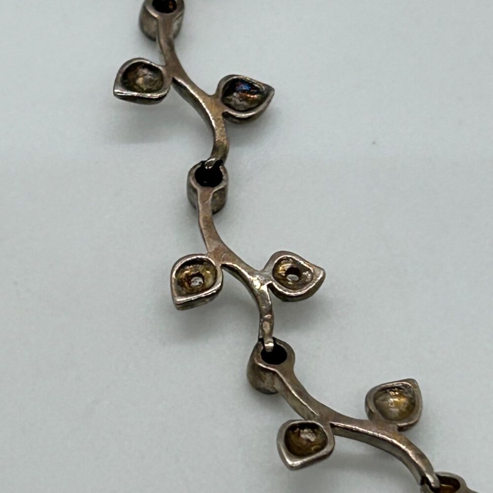 Sterling Silver Vintage Floral S-Link Bracelet 7.81 Grams With Rhinestones 1990s - Picture 9 of 16